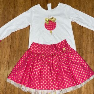 The Bailey Boys set of ornament appliqué top and polka dot tutu skirt 6x EUC
